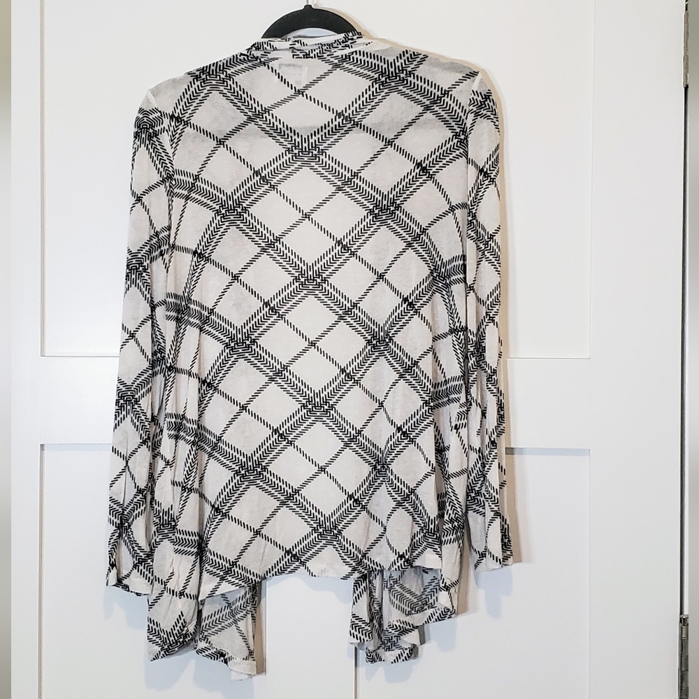 Mud Pie Open Front Cardigan Size Medium Black White Stretch Diamond Prin… - Picture 2 of 9